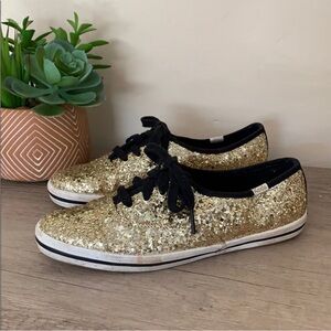 kate spade x keds • gold glitter sneakers